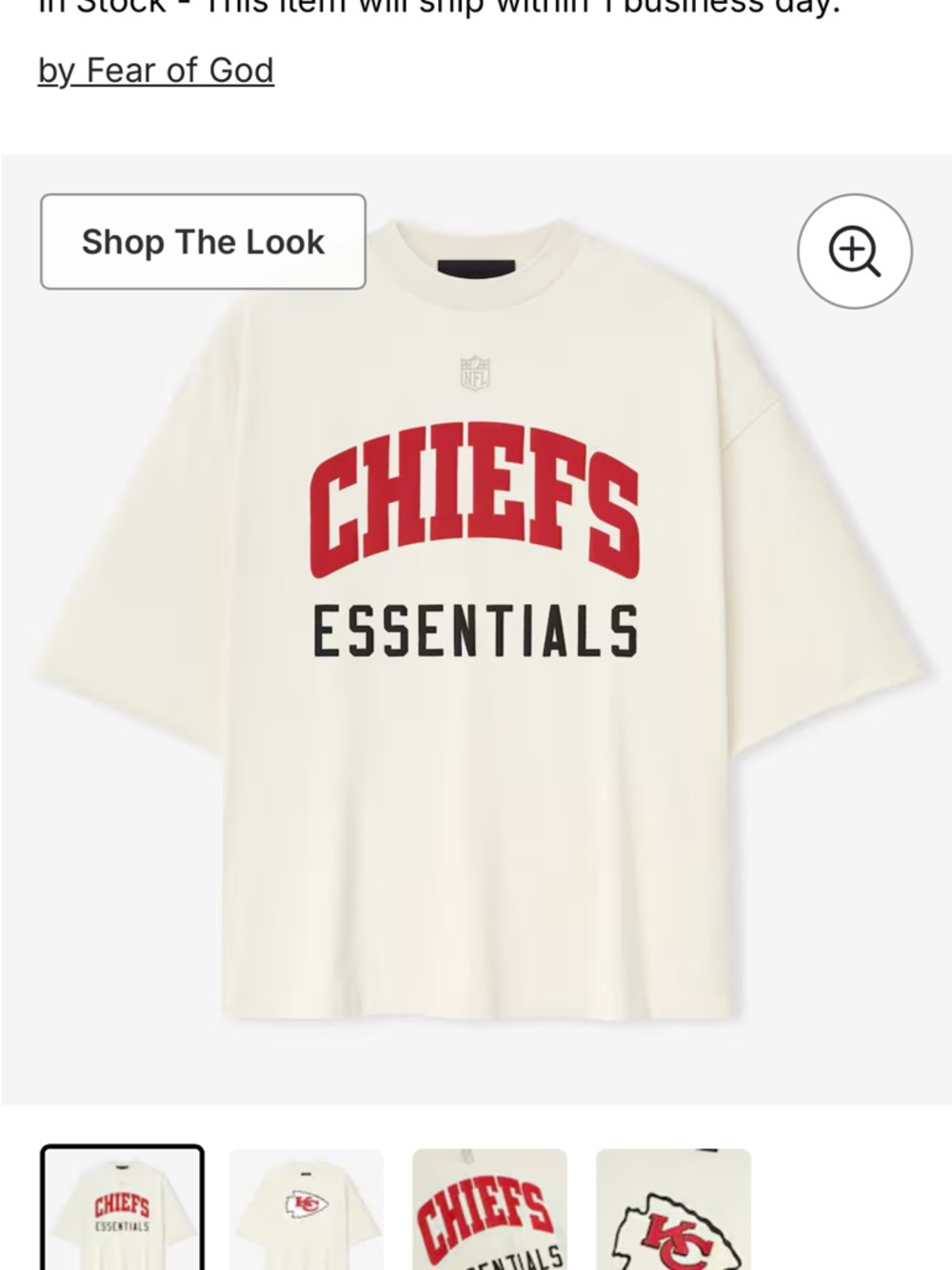 Fear of God Essentials Chiefs Graphic Tee in Cream collab NFL limited edition